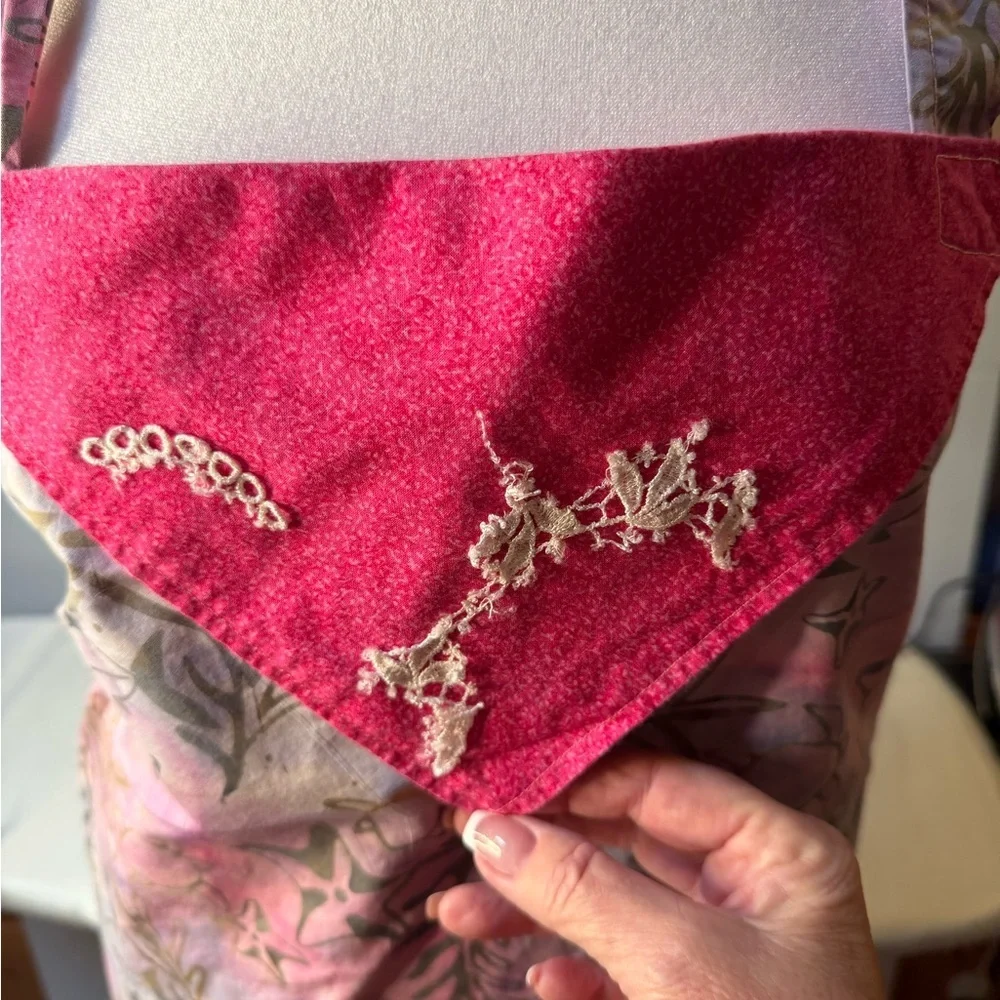 Floral Pink and Gray Apron with Embellished BIB